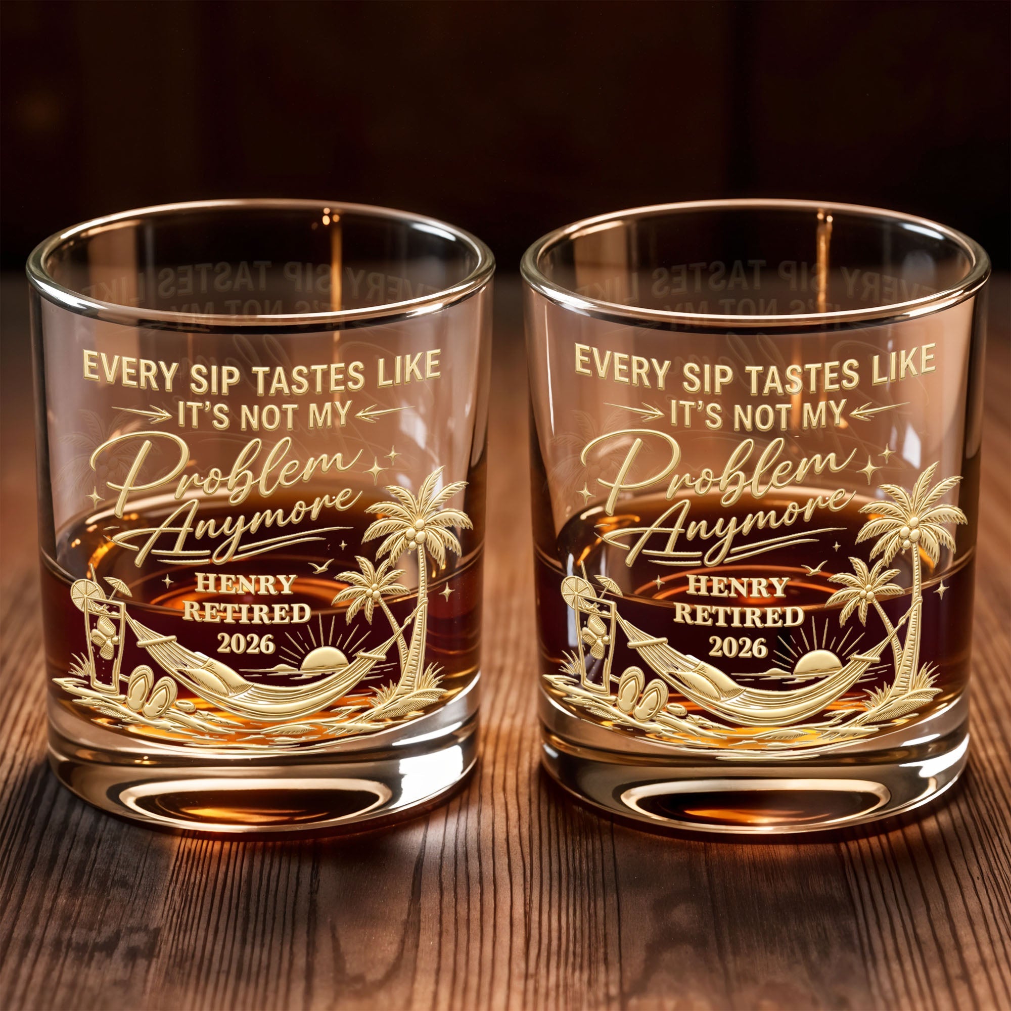 Personalized Custom Whiskey Glass Gift for Retirement | Palm Tree Whiskey Glass GradoCreations