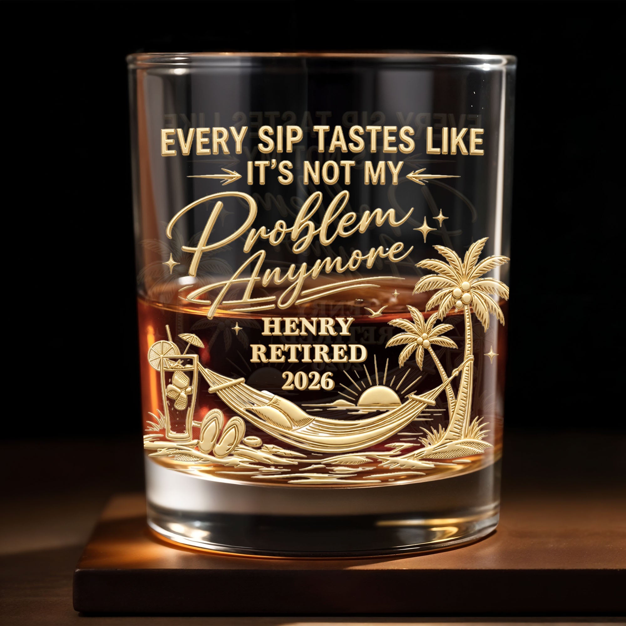 Personalized Custom Whiskey Glass Gift for Retirement | Palm Tree Whiskey Glass GradoCreations