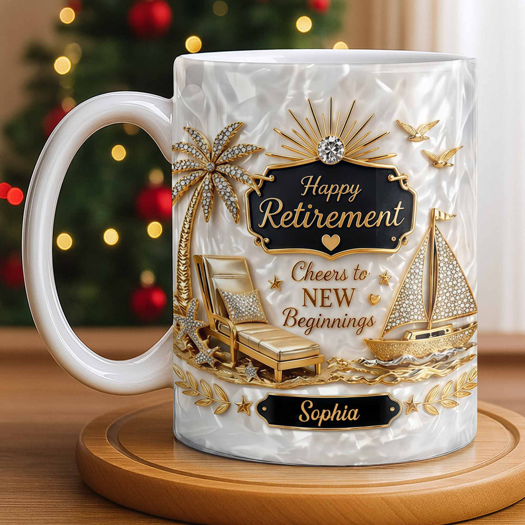 Personalized Coffee Mug Custom Palm Tree & Sailboat Retirement Gift Edge-to-edge Mug GradoCreations