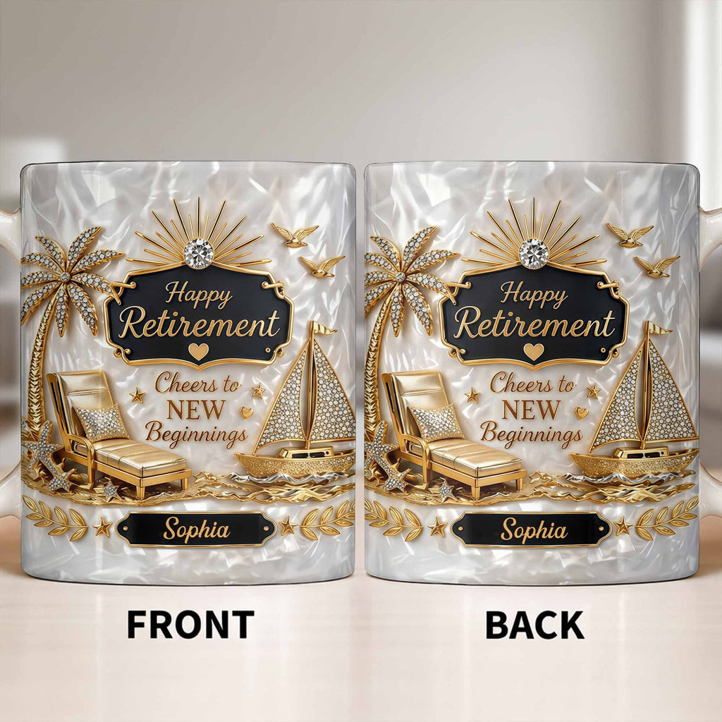 Personalized Coffee Mug Custom Palm Tree & Sailboat Retirement Gift Edge-to-edge Mug GradoCreations