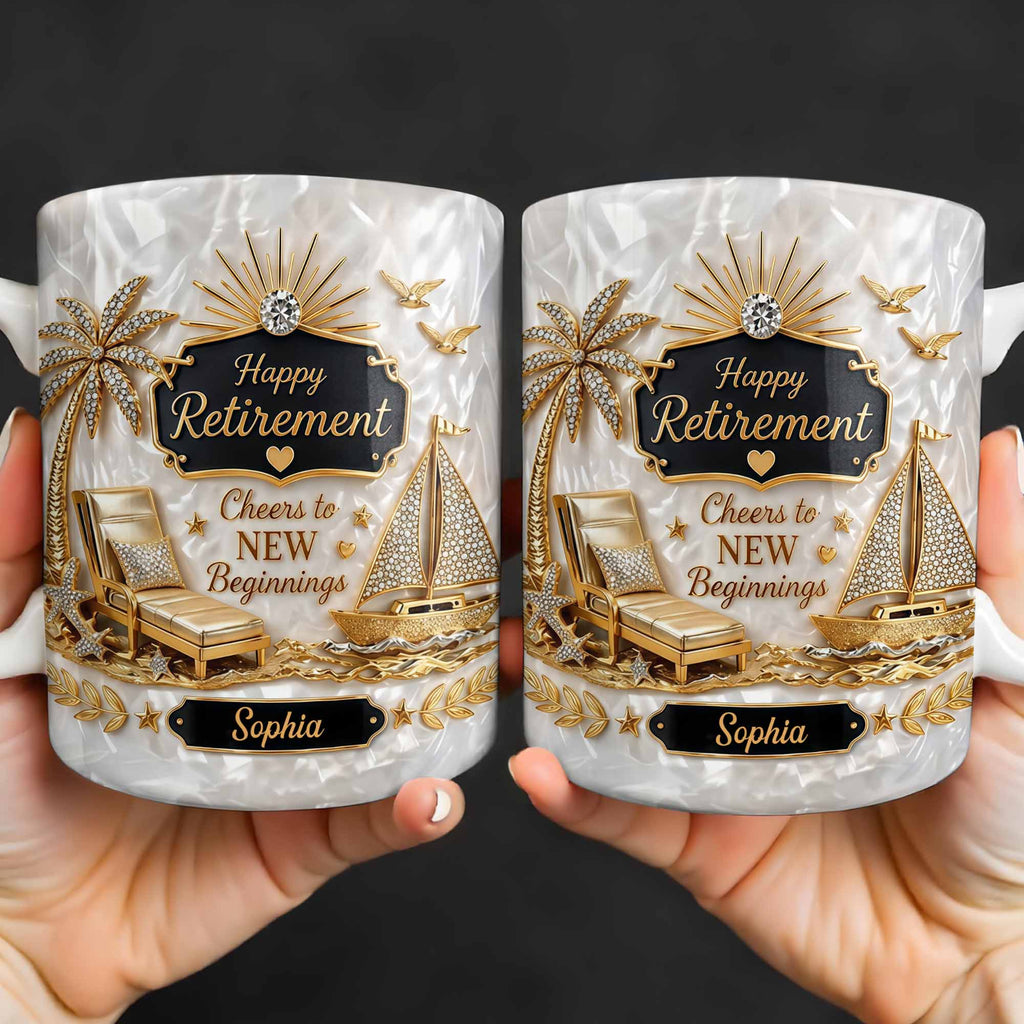 Personalized Coffee Mug Custom Palm Tree & Sailboat Retirement Gift Edge-to-edge Mug GradoCreations