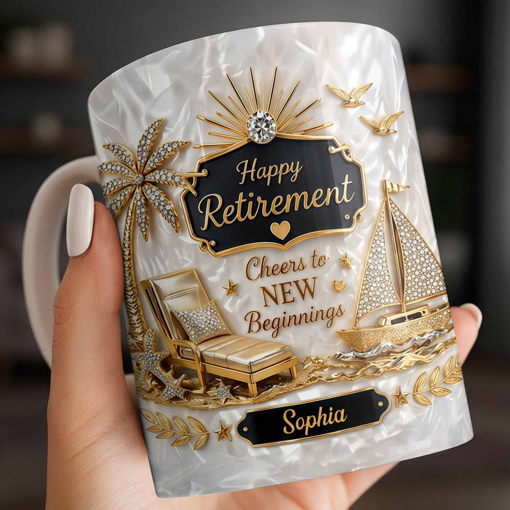 Personalized Coffee Mug Custom Palm Tree & Sailboat Retirement Gift Edge-to-edge Mug GradoCreations