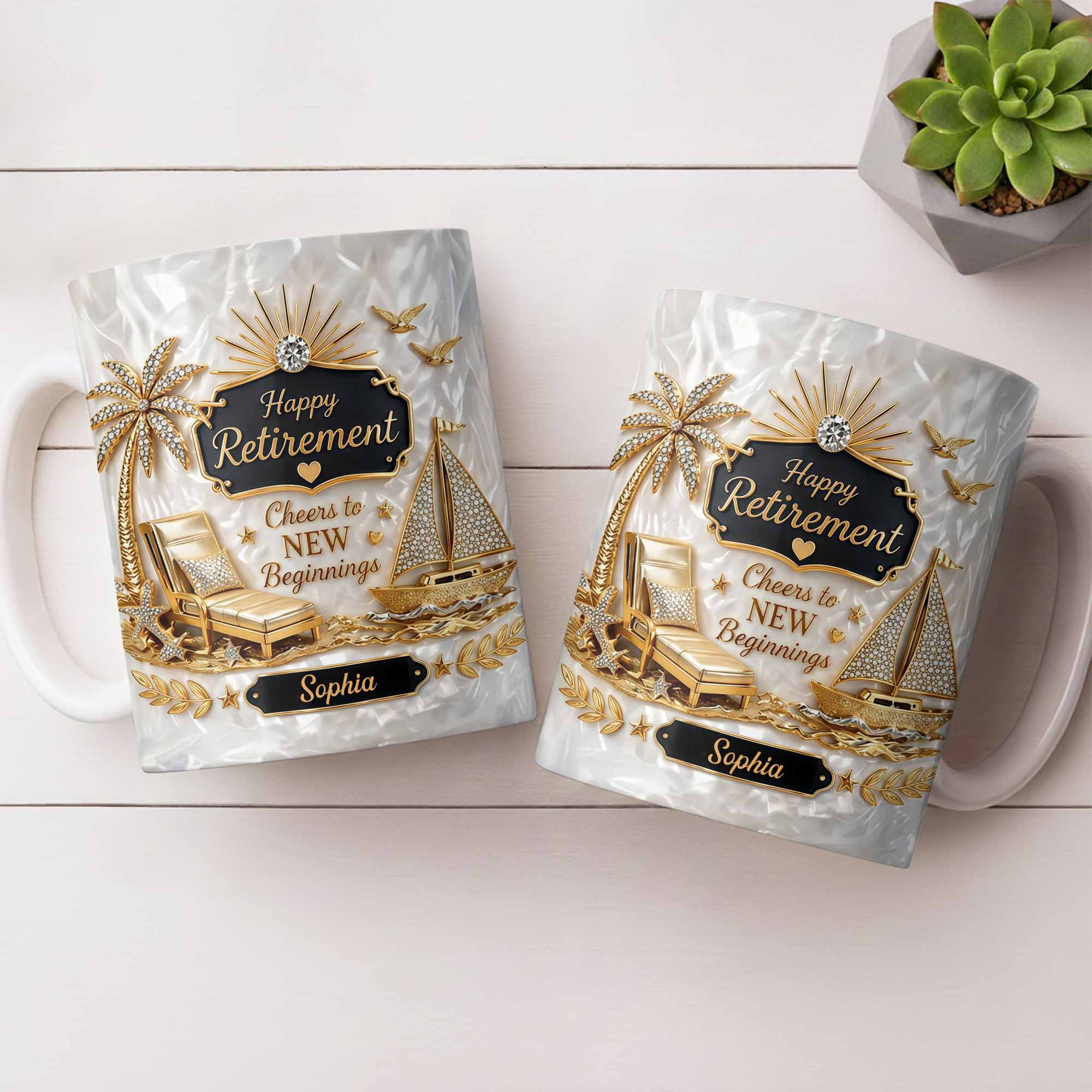 Personalized Coffee Mug Custom Palm Tree & Sailboat Retirement Gift Edge-to-edge Mug GradoCreations