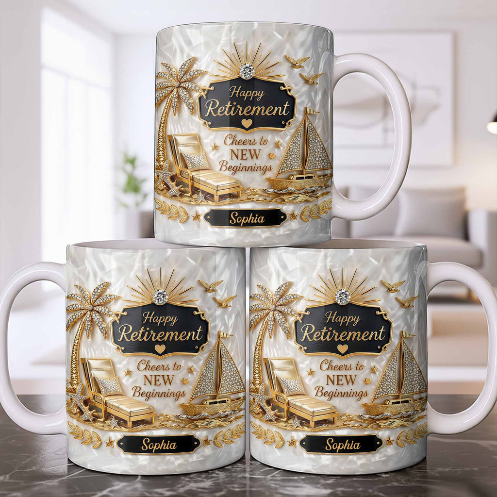 Personalized Coffee Mug Custom Palm Tree & Sailboat Retirement Gift Edge-to-edge Mug GradoCreations