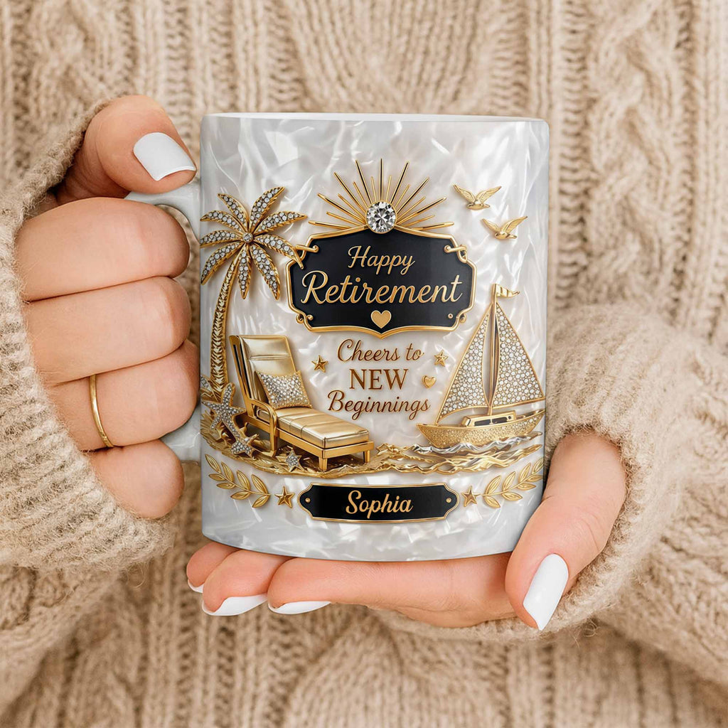 Personalized Coffee Mug Custom Palm Tree & Sailboat Retirement Gift Edge-to-edge Mug GradoCreations