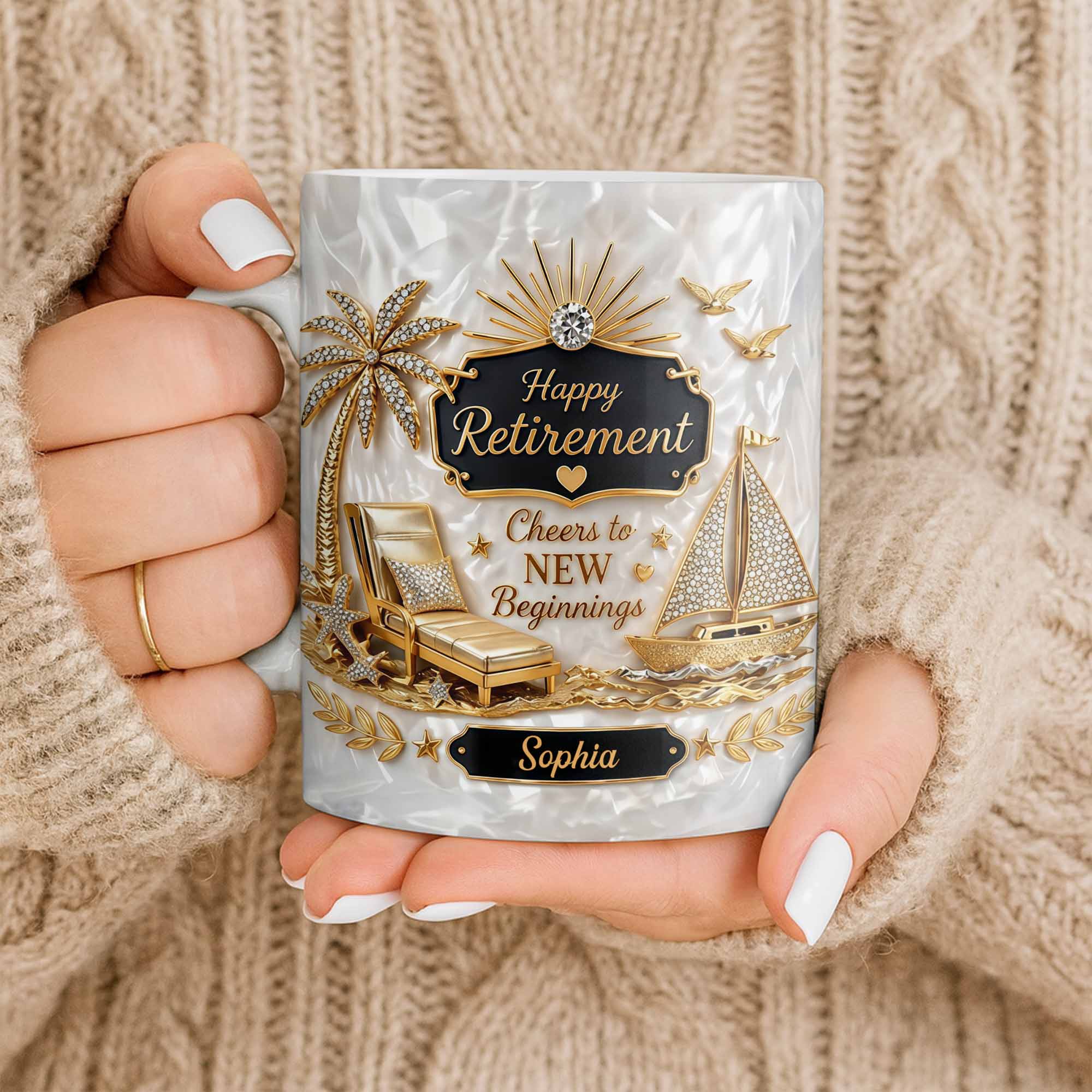 Personalized Coffee Mug Custom Palm Tree & Sailboat Retirement Gift Edge-to-edge Mug GradoCreations