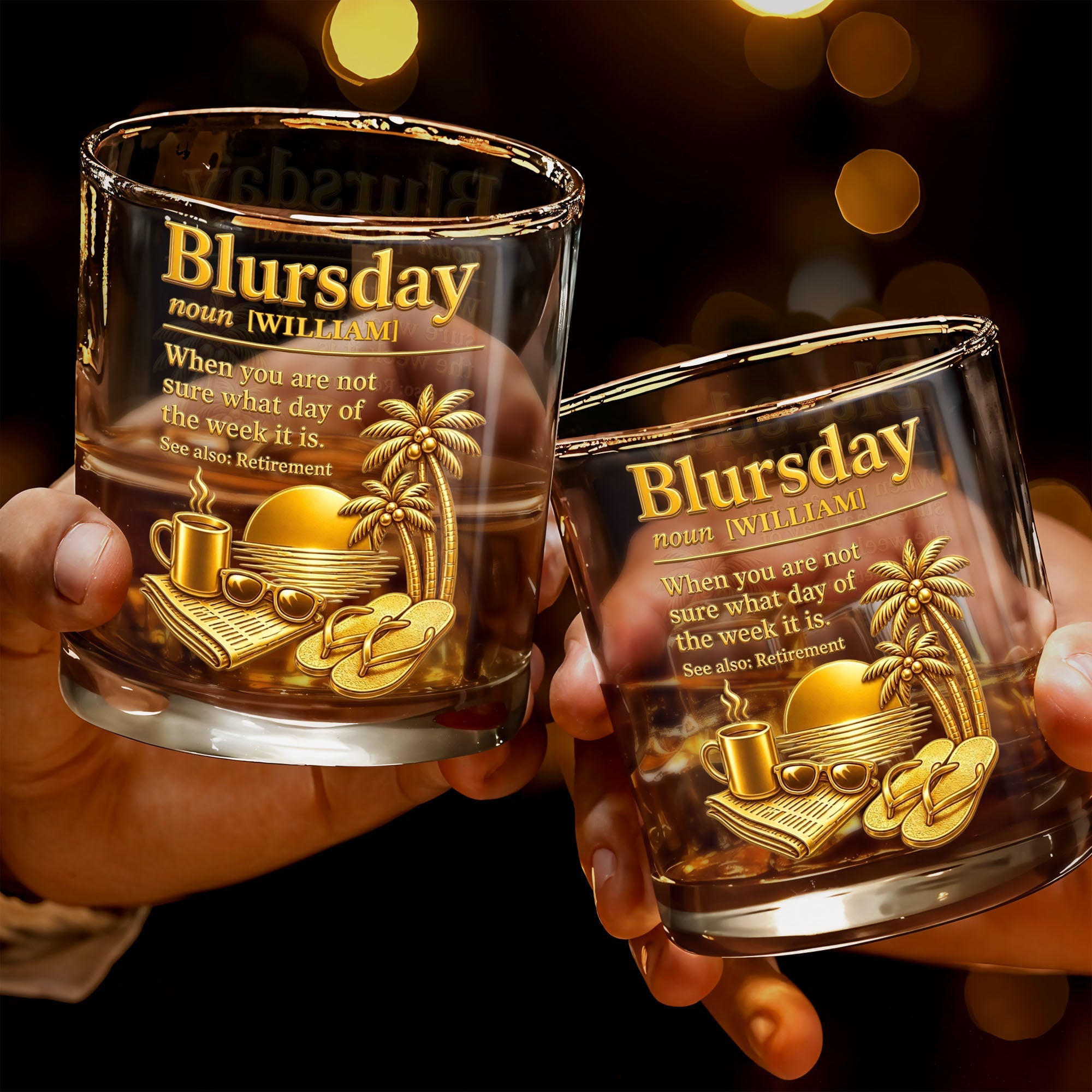 Personalized Custom Whiskey Glass with Sunset Beach Design Gift for Dad