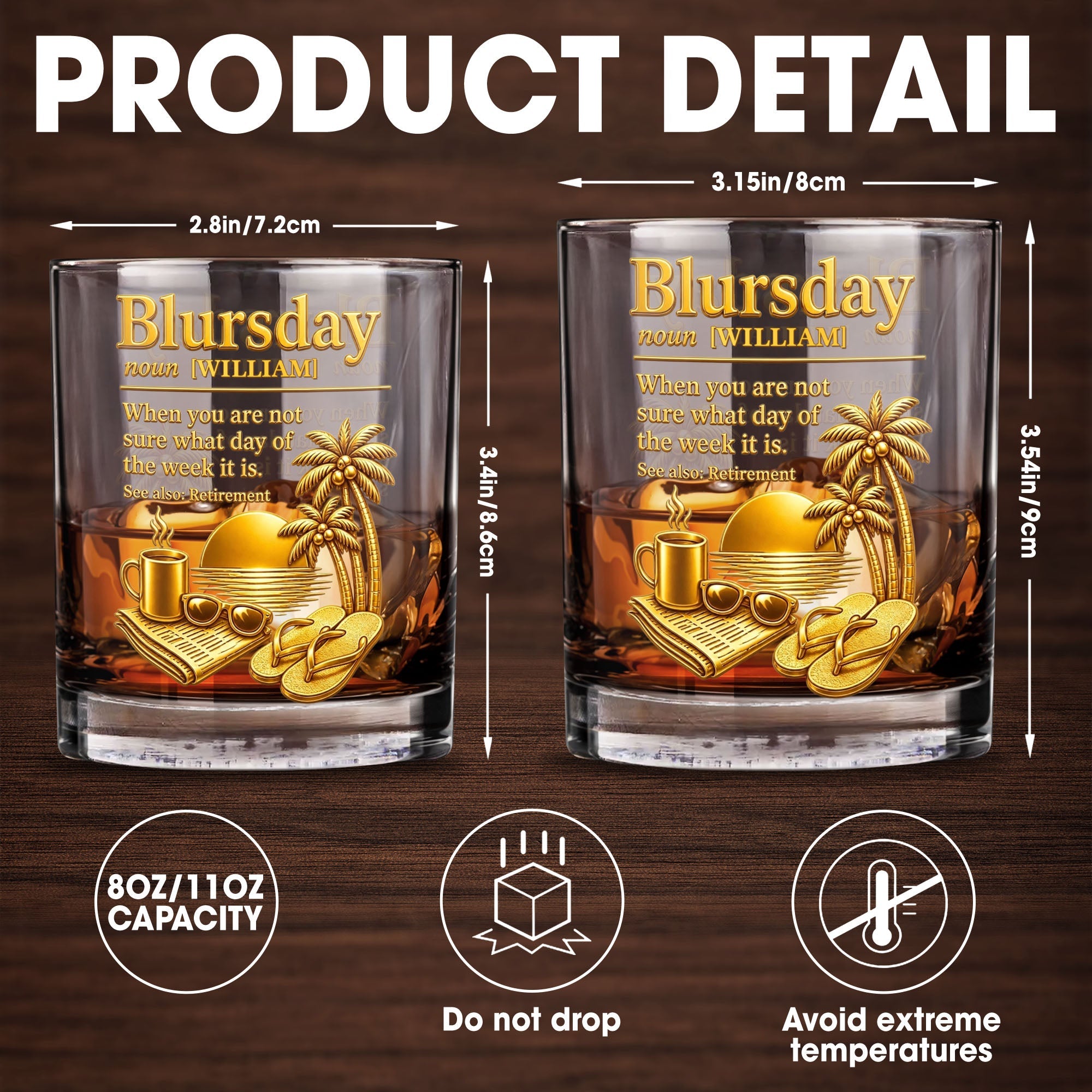 Personalized Custom Whiskey Glass with Sunset Beach Design Gift for Dad