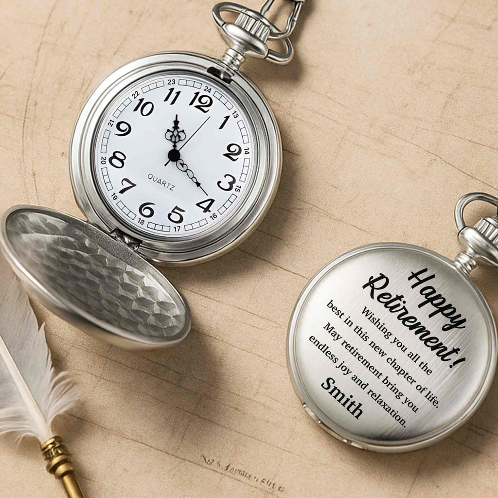 Personalized Silver-Plated Pocket Watch Custom Engraving Retirement Gift for Dad Pocket Watch GradoCreations