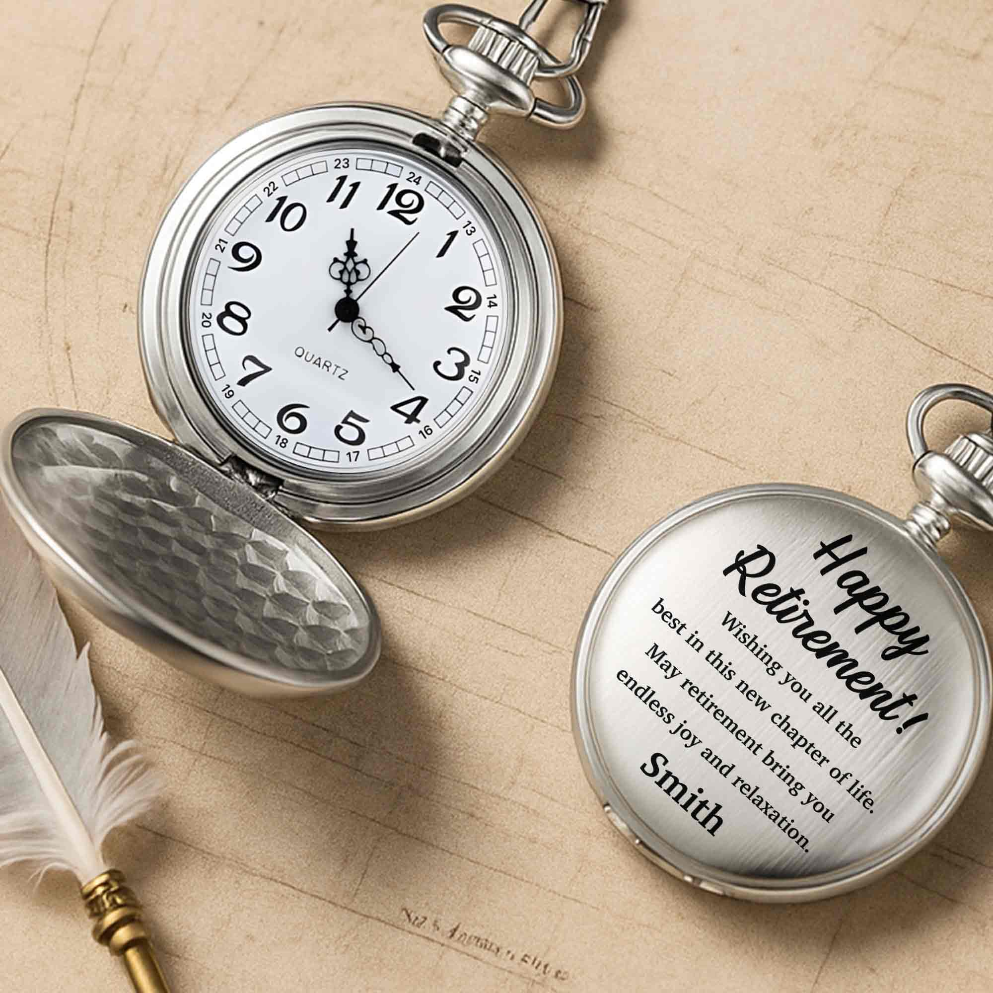 Personalized Silver-Plated Pocket Watch Custom Engraving Retirement Gift for Dad Pocket Watch GradoCreations
