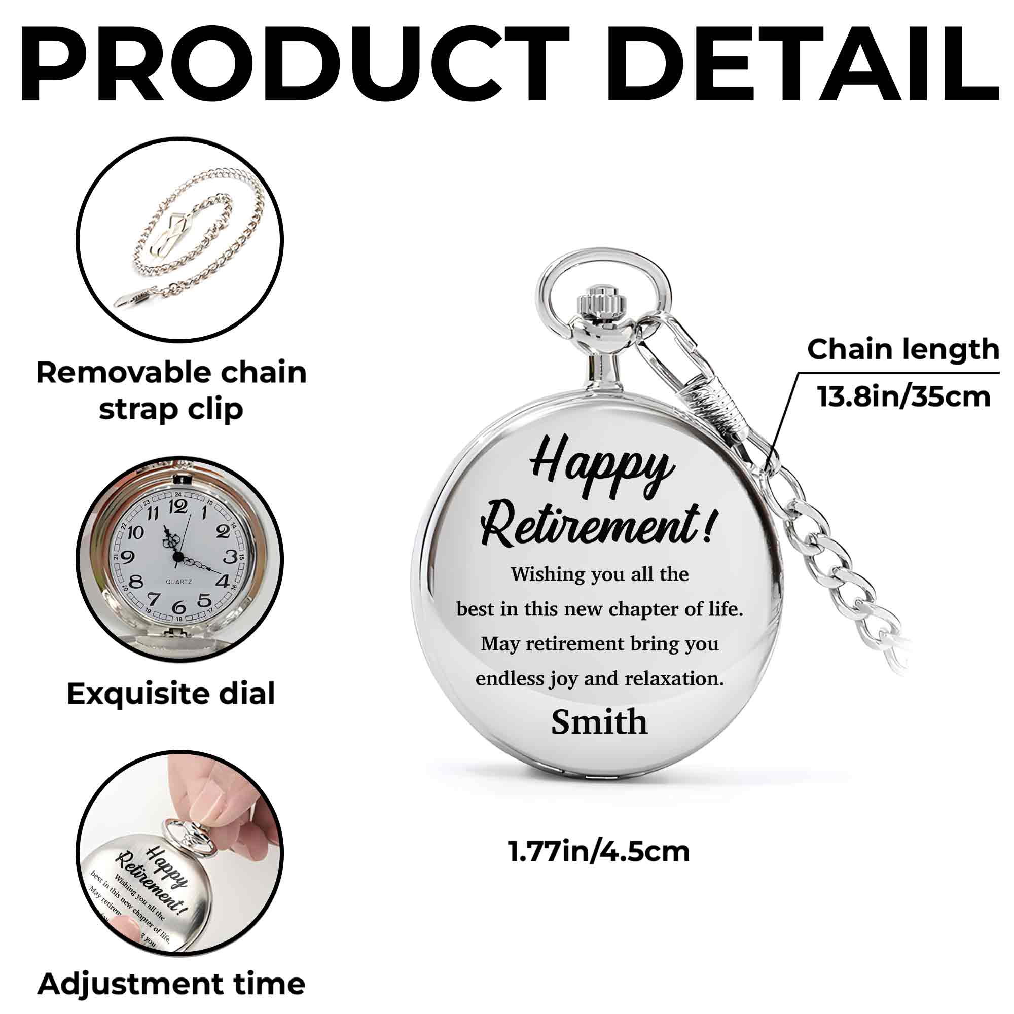 Personalized Silver-Plated Pocket Watch Custom Engraving Retirement Gift for Dad Pocket Watch GradoCreations