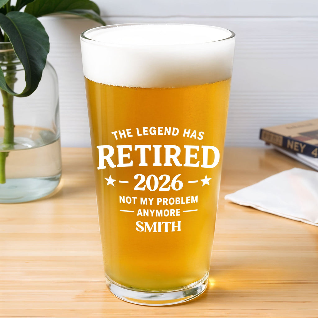 Personalized Beer Glass Custom Retirement Gift for Him