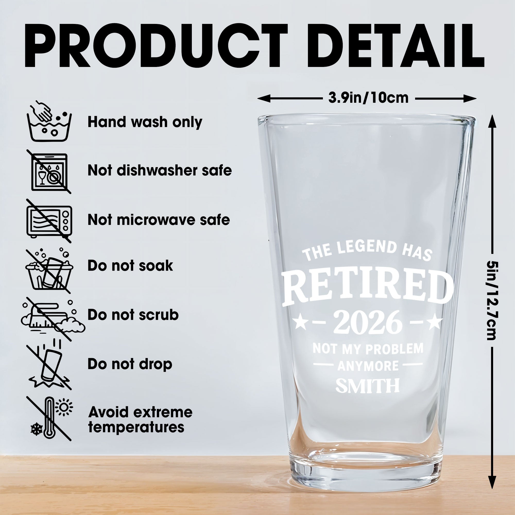 Personalized Beer Glass Custom Retirement Gift for Him