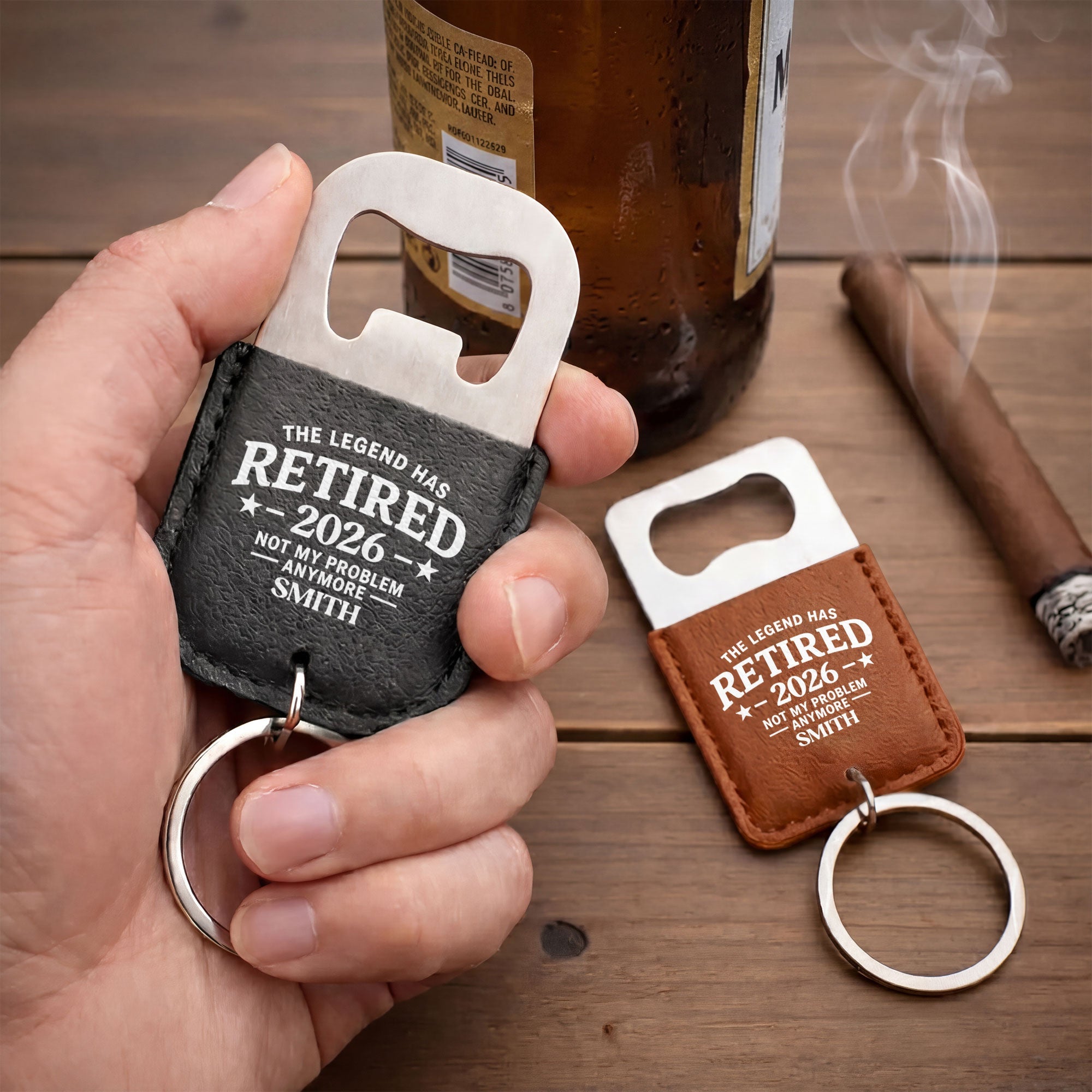 Personalized Leather Bottle Opener Keychain Custom Gift for Dad Leather Bottle Opener Keychain GradoCreations