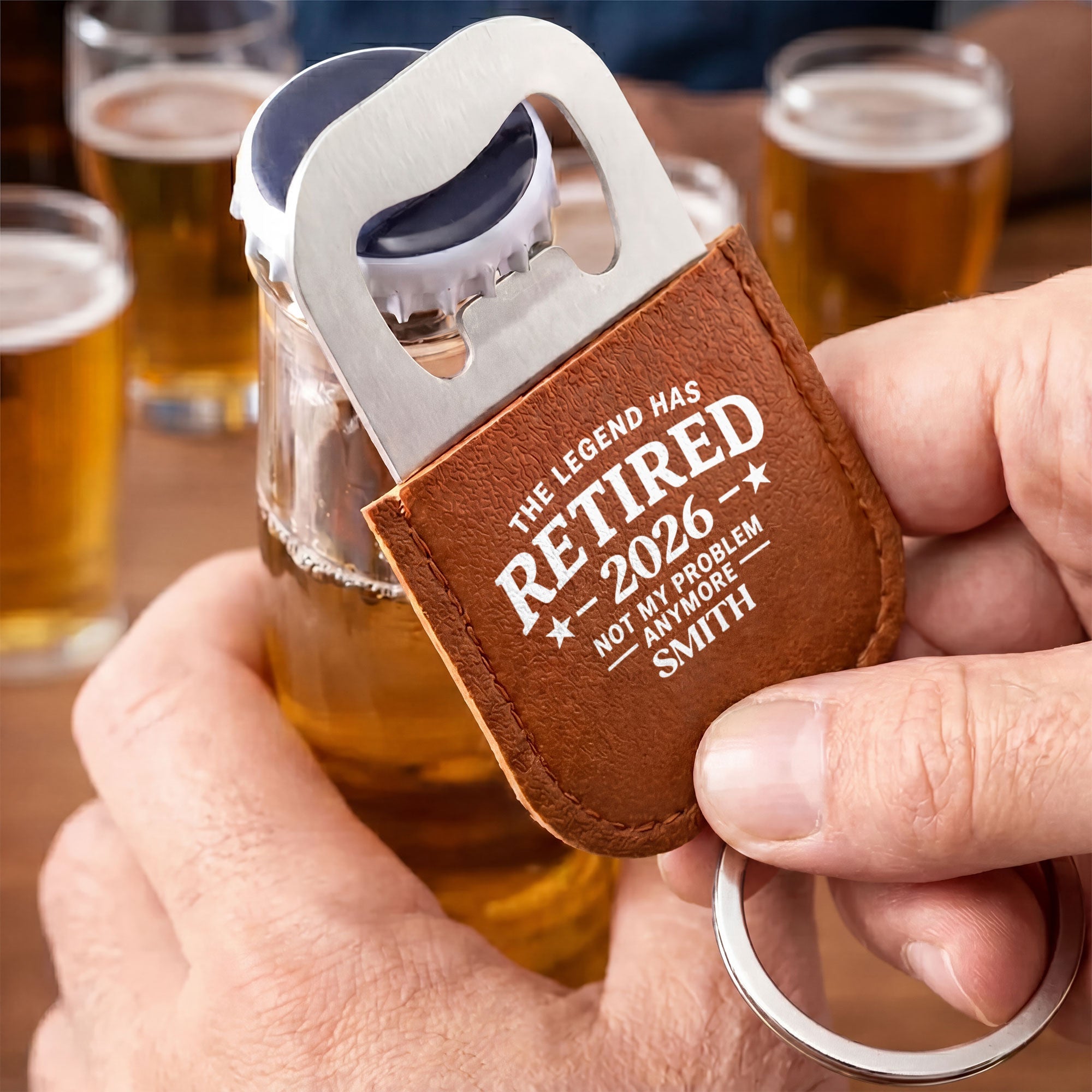Personalized Leather Bottle Opener Keychain Custom Gift for Dad Leather Bottle Opener Keychain GradoCreations