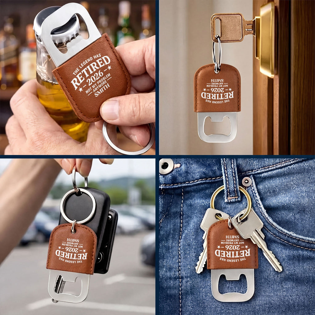 Personalized Leather Bottle Opener Keychain Custom Gift for Dad Leather Bottle Opener Keychain GradoCreations
