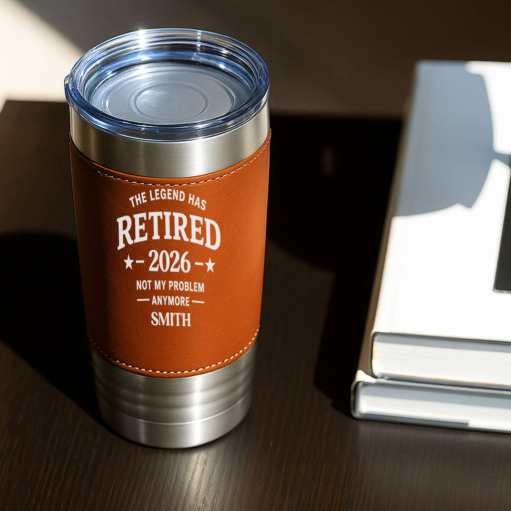 Personalized Leather Tumbler Custom Name Gift for Retirement