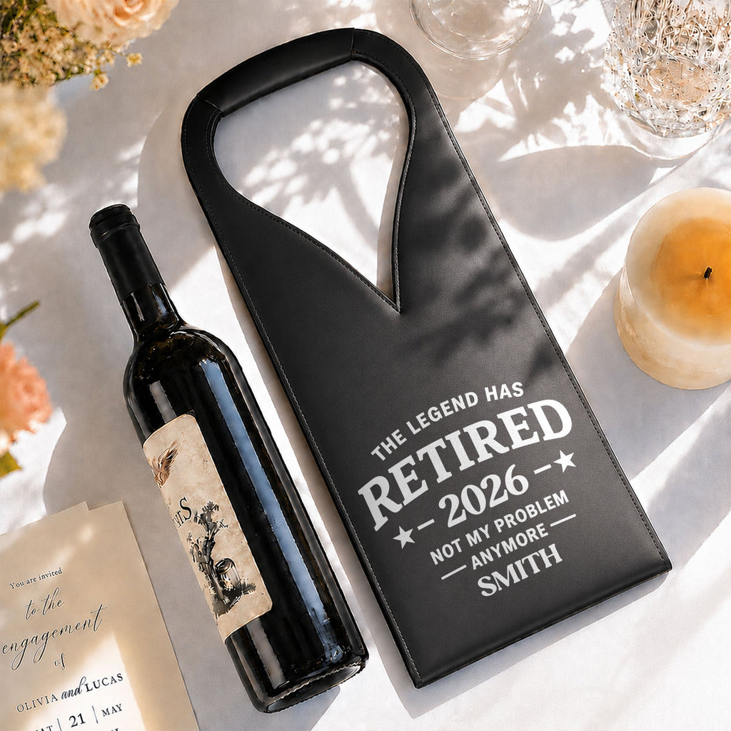 Personalized Leather Wine Bag Custom Name Gift for Retirement