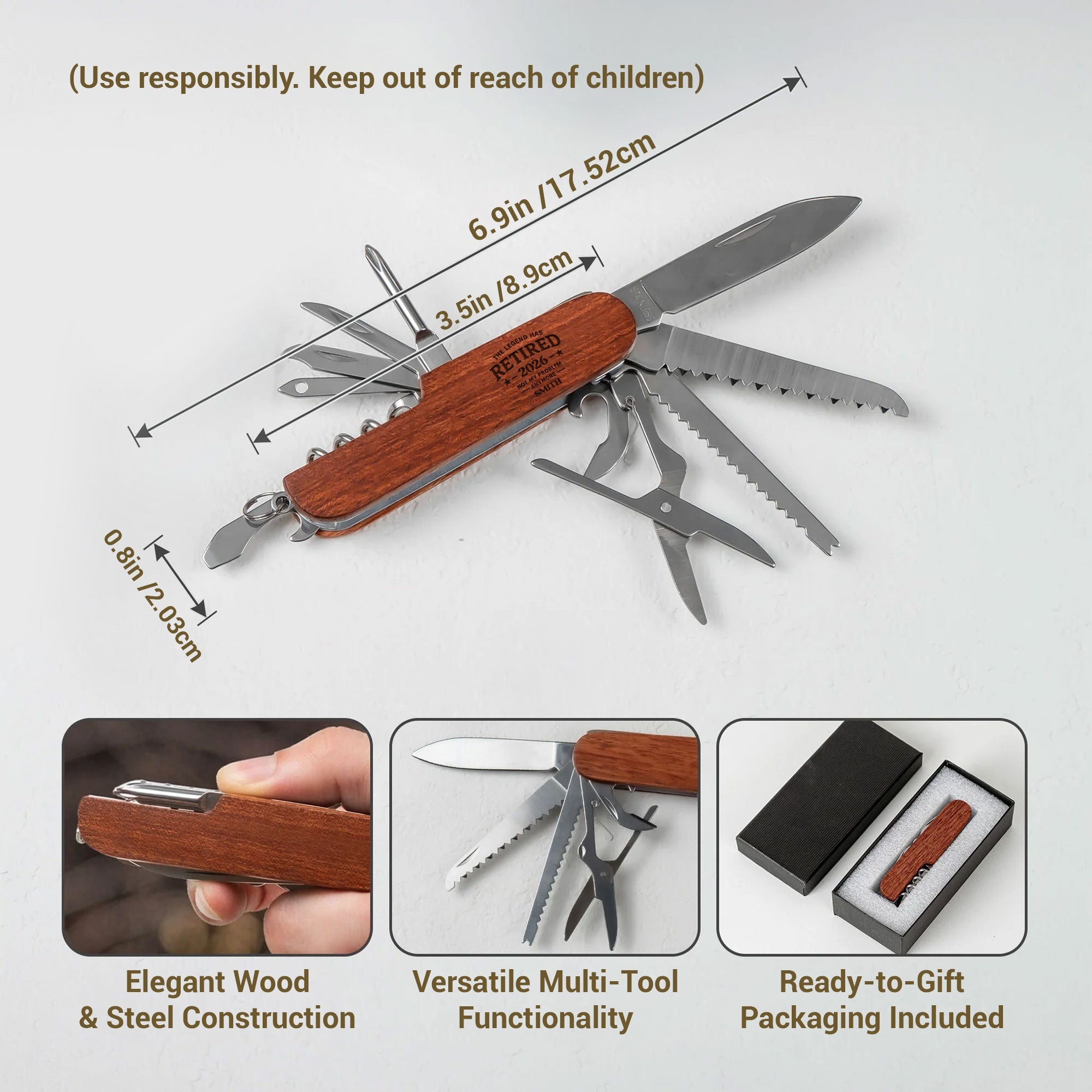 Personalized Wooden Multi Tool with Custom Name for Dad Wooden Multi Tool GradoCreations