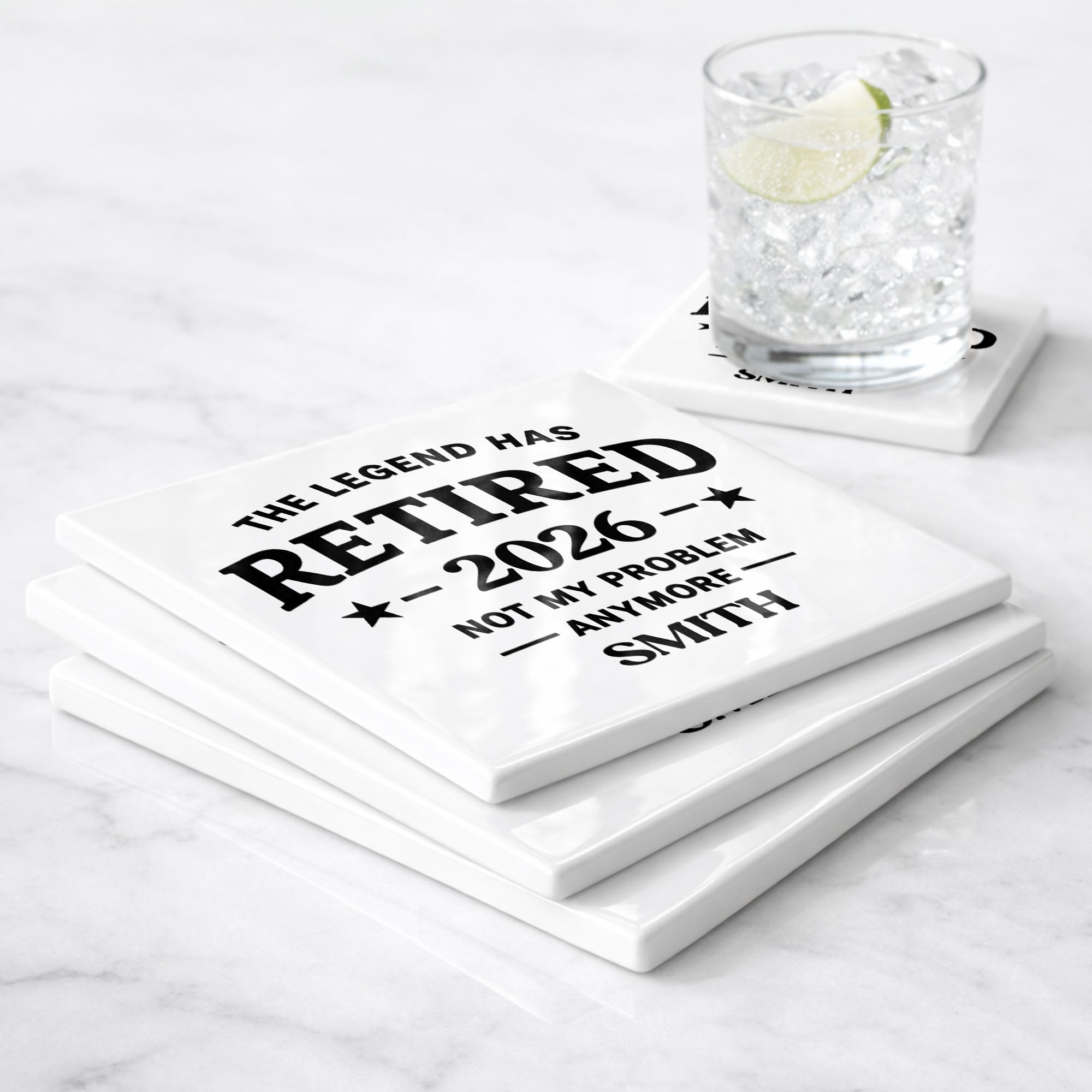 Personalized Ceramic Coaster Custom Name Retirement Gift Square Ceramic Coaster GradoCreations