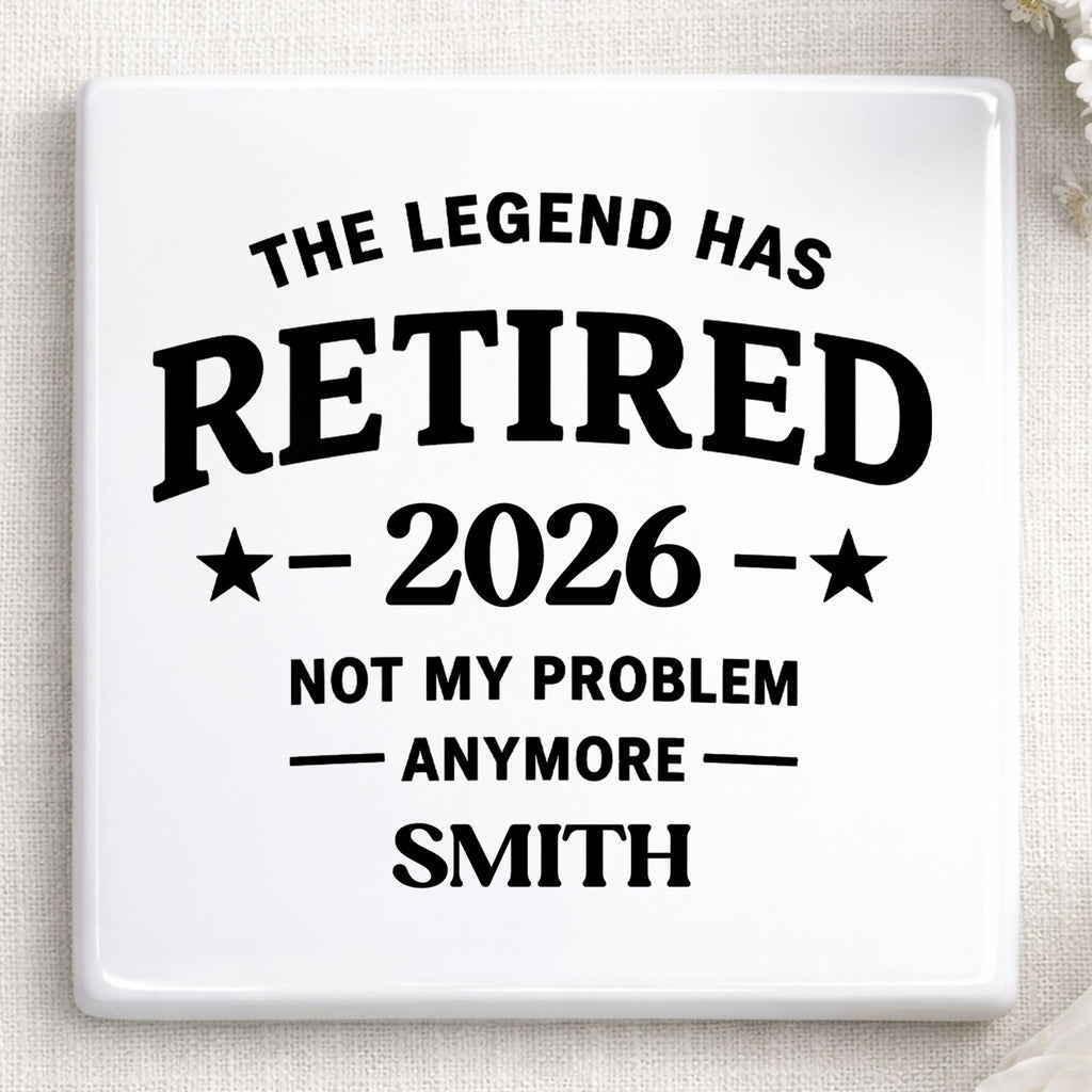 Personalized Ceramic Coaster Custom Name Retirement Gift Square Ceramic Coaster GradoCreations