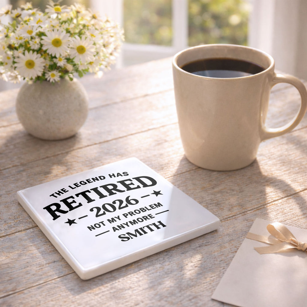 Personalized Ceramic Coaster Custom Name Retirement Gift Square Ceramic Coaster GradoCreations