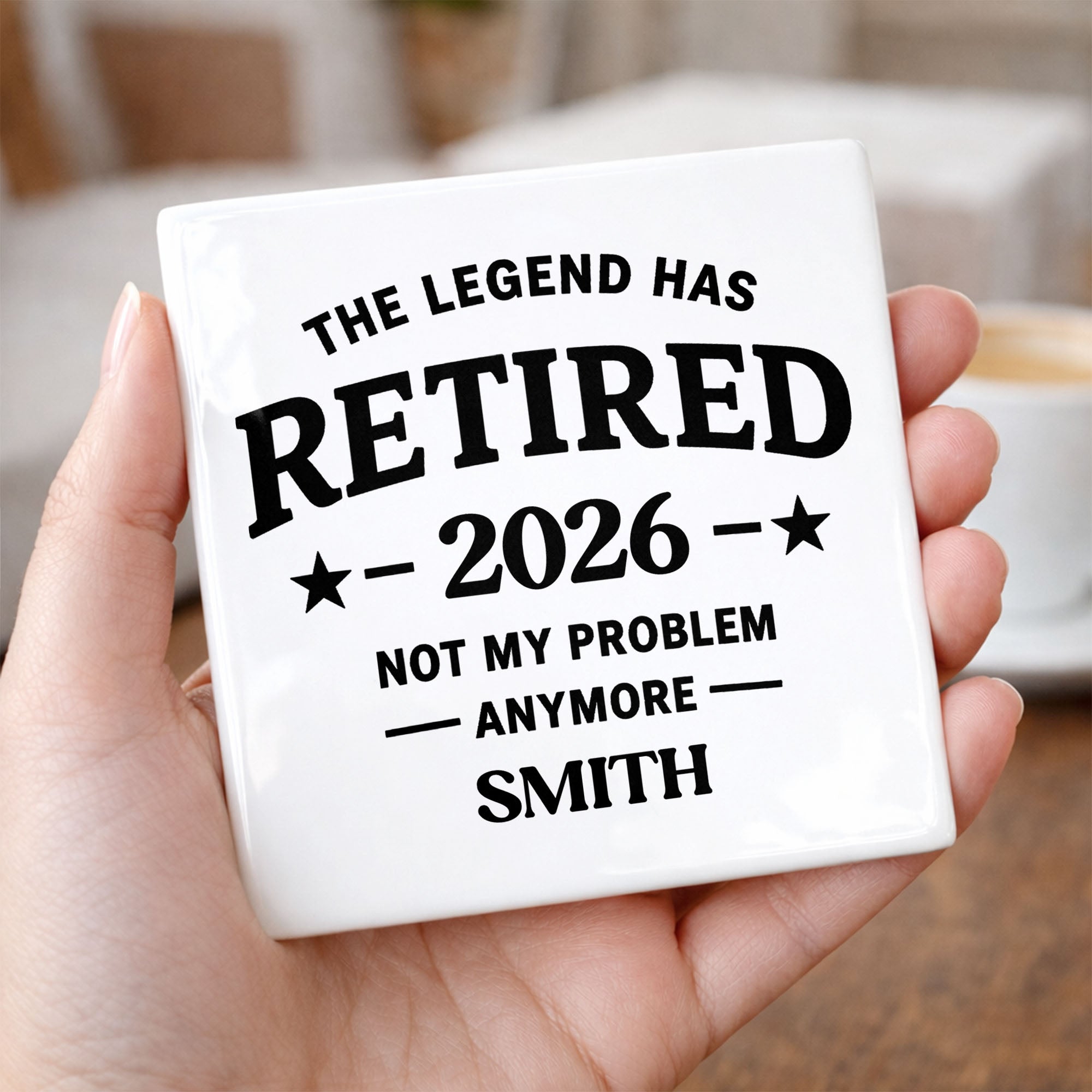 Personalized Ceramic Coaster Custom Name Retirement Gift Square Ceramic Coaster GradoCreations