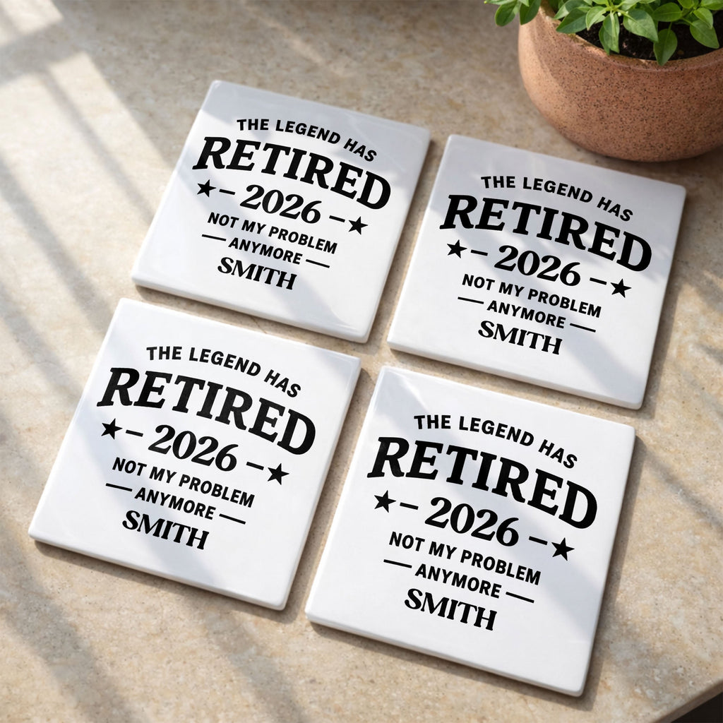 Personalized Ceramic Coaster Custom Name Retirement Gift Square Ceramic Coaster GradoCreations