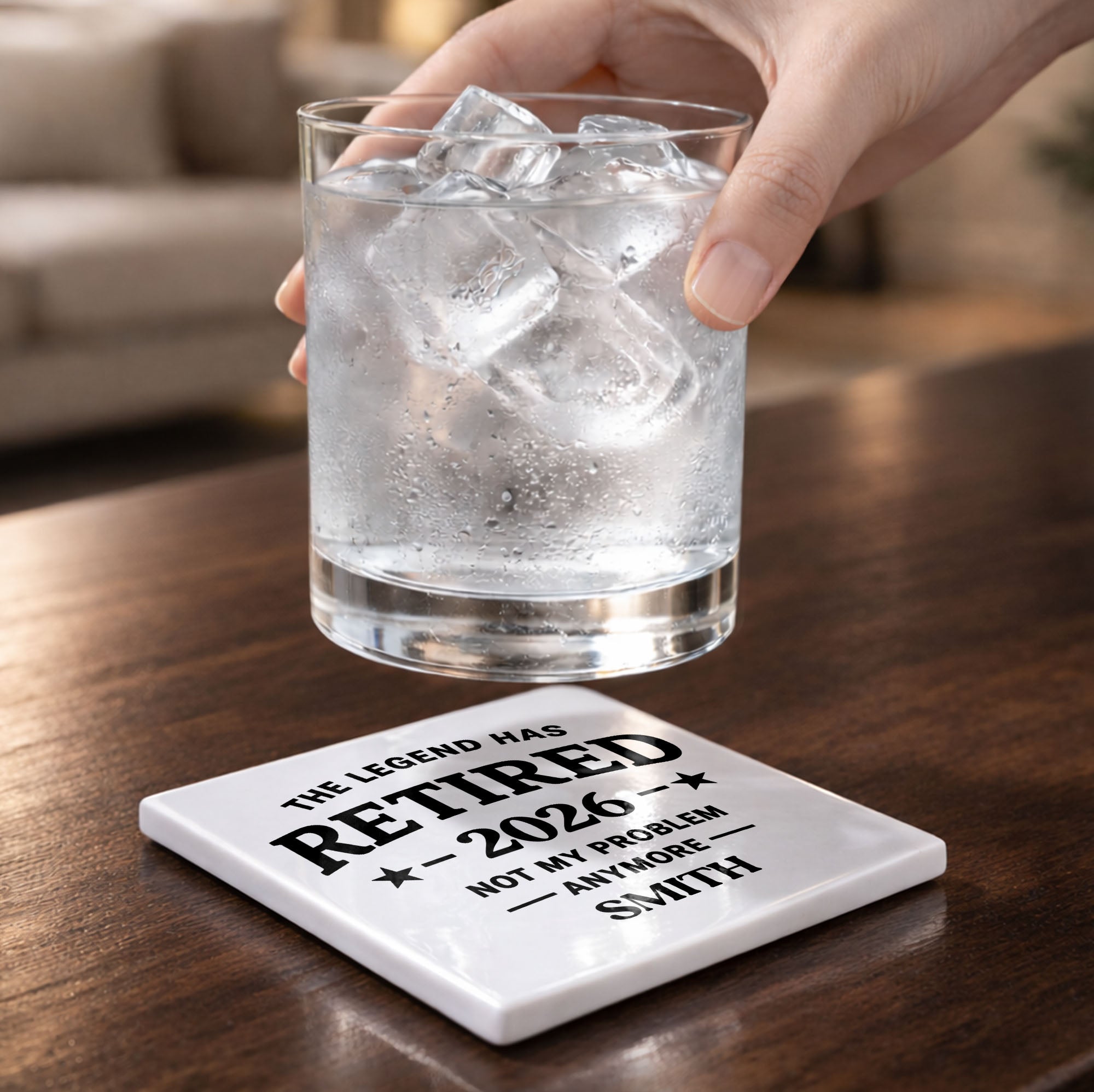 Personalized Ceramic Coaster Custom Name Retirement Gift Square Ceramic Coaster GradoCreations