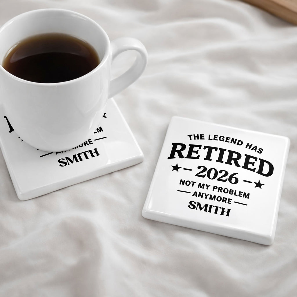 Personalized Ceramic Coaster Custom Name Retirement Gift Square Ceramic Coaster GradoCreations