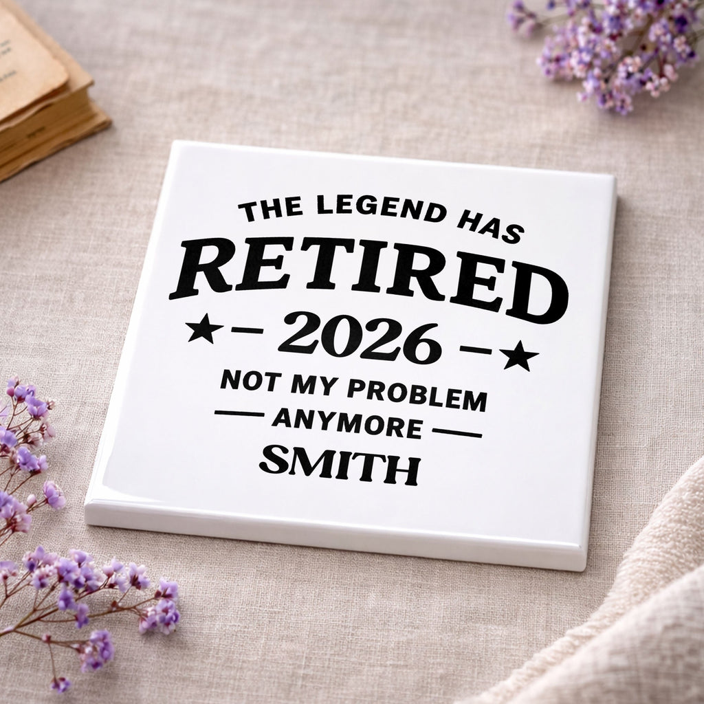 Personalized Ceramic Coaster Custom Name Retirement Gift Square Ceramic Coaster GradoCreations