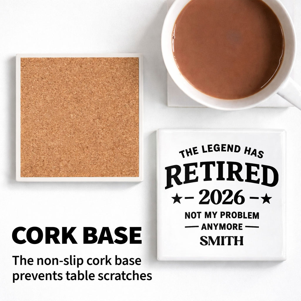 Personalized Ceramic Coaster Custom Name Retirement Gift Square Ceramic Coaster GradoCreations