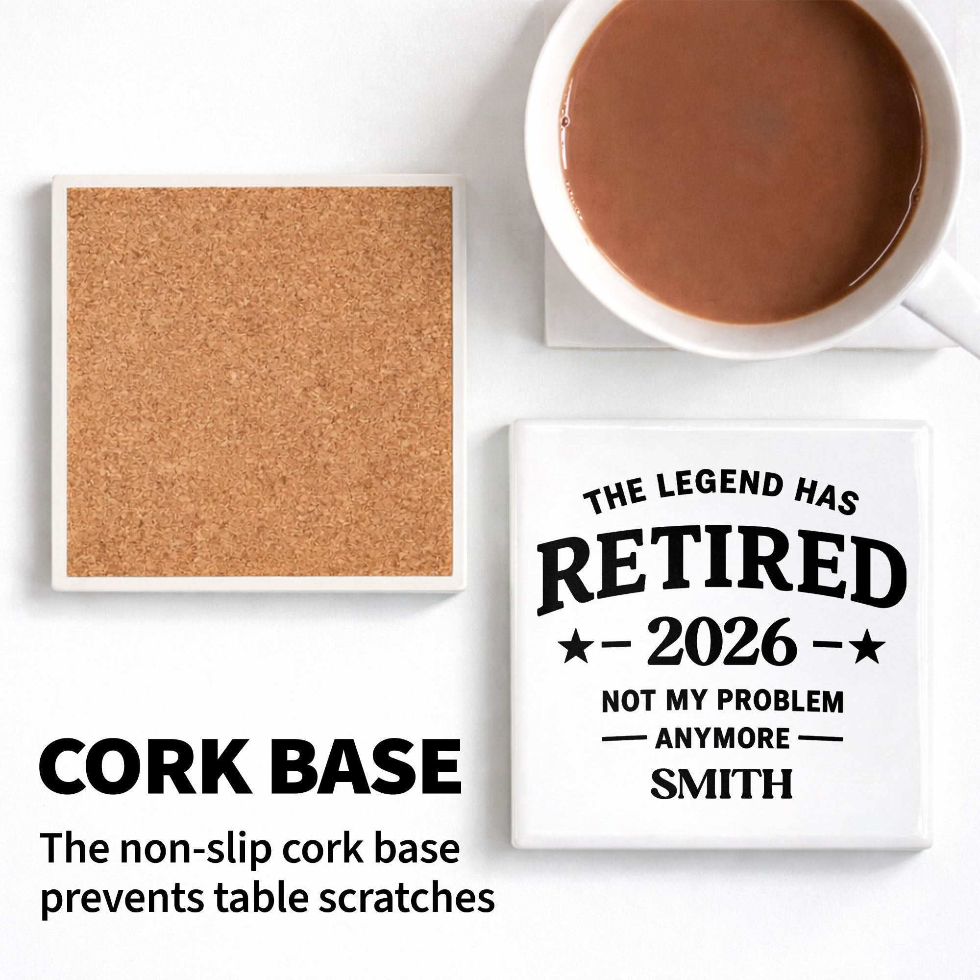 Personalized Ceramic Coaster Custom Name Retirement Gift Square Ceramic Coaster GradoCreations