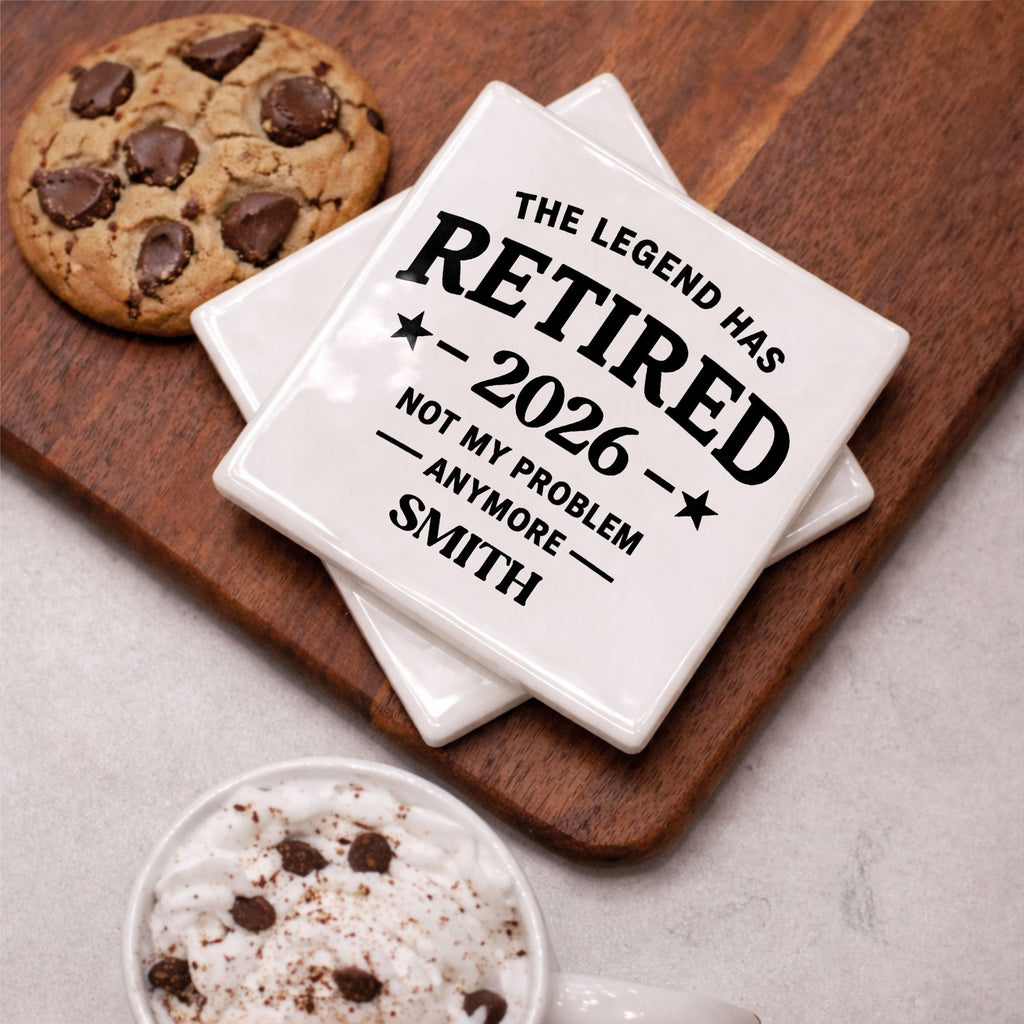 Personalized Ceramic Coaster Custom Name Retirement Gift Square Ceramic Coaster GradoCreations