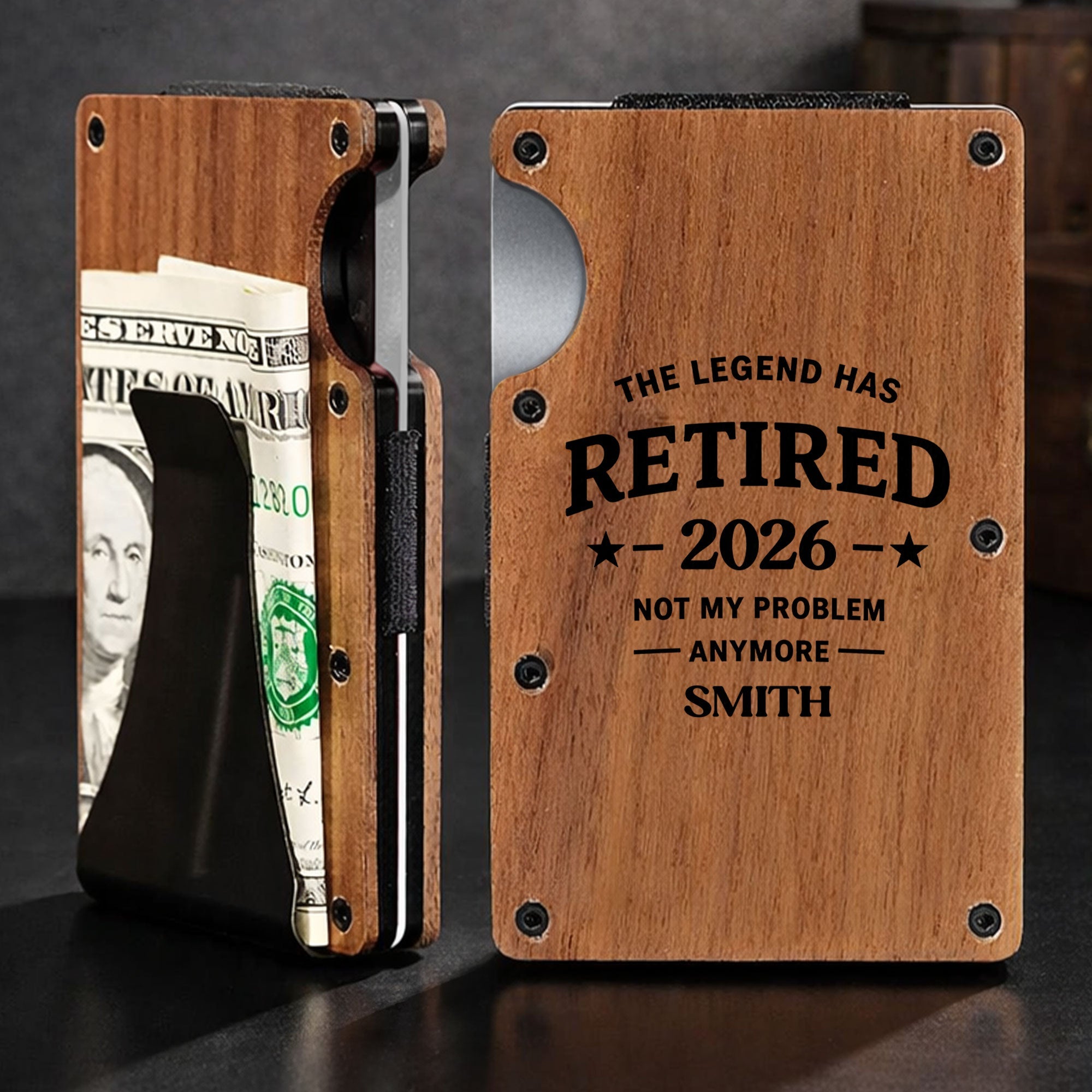 Custom Engraved Wooden Card Holder Gift for Dad, Retirement Wooden Card Holder GradoCreations