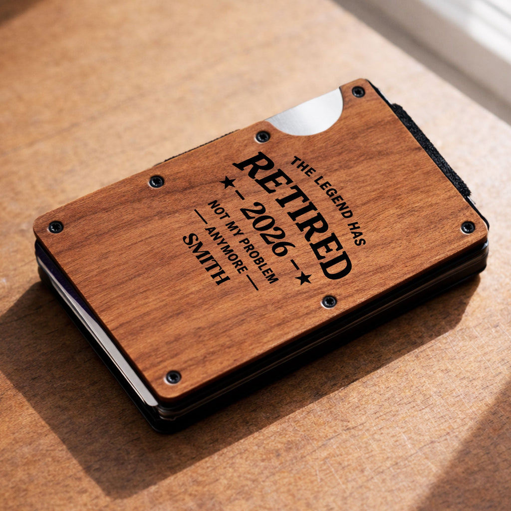 Custom Engraved Wooden Card Holder Gift for Dad, Retirement Wooden Card Holder GradoCreations