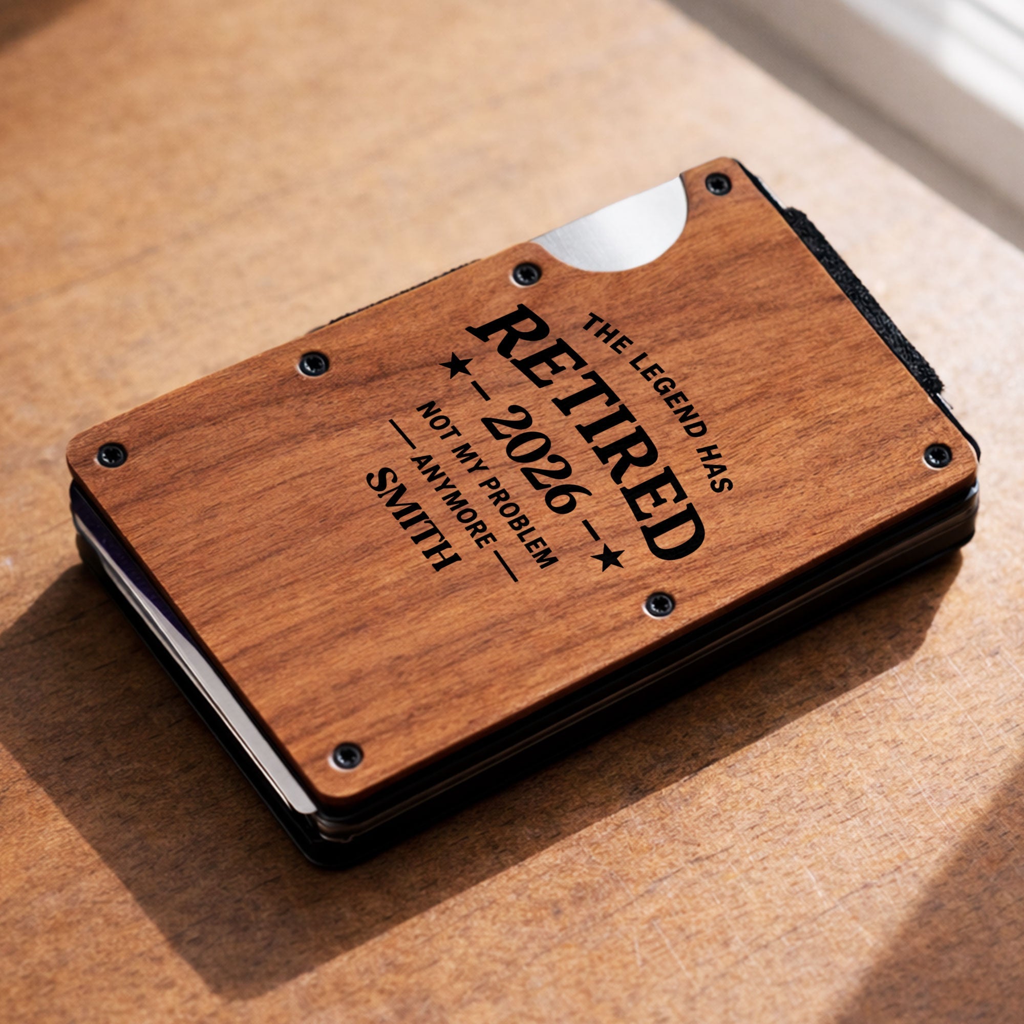 Custom Engraved Wooden Card Holder Gift for Dad, Retirement Wooden Card Holder GradoCreations