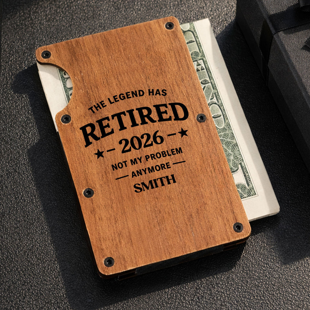 Custom Engraved Wooden Card Holder Gift for Dad, Retirement Wooden Card Holder GradoCreations