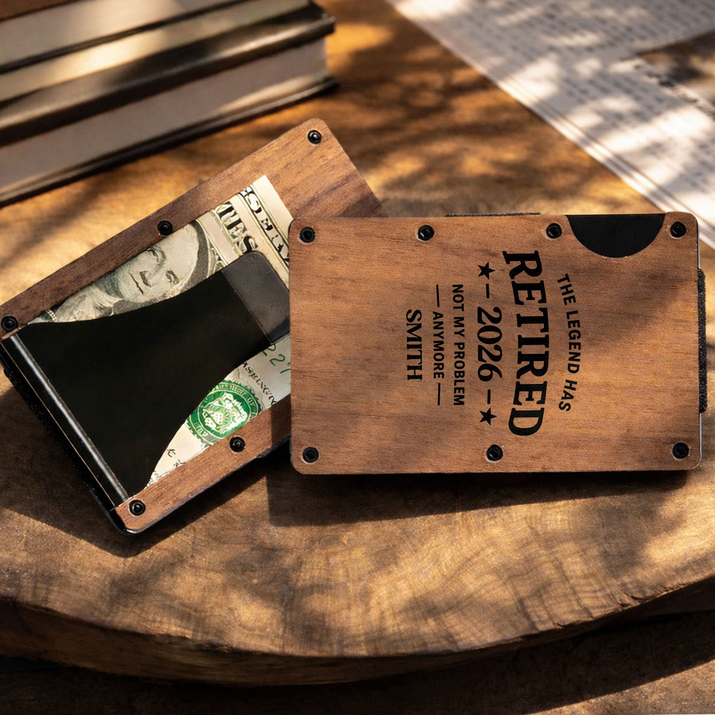 Custom Engraved Wooden Card Holder Gift for Dad, Retirement Wooden Card Holder GradoCreations