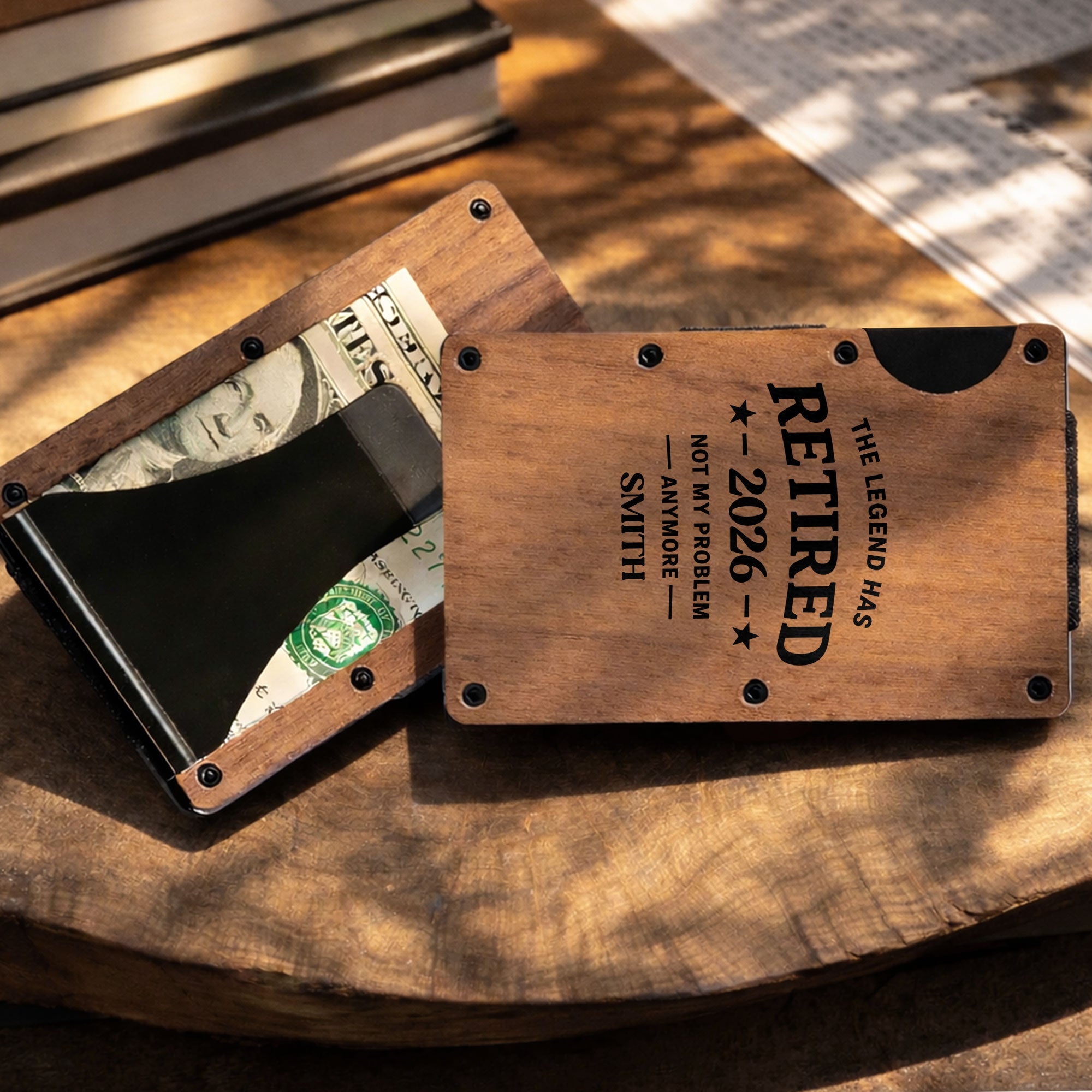 Custom Engraved Wooden Card Holder Gift for Dad, Retirement Wooden Card Holder GradoCreations