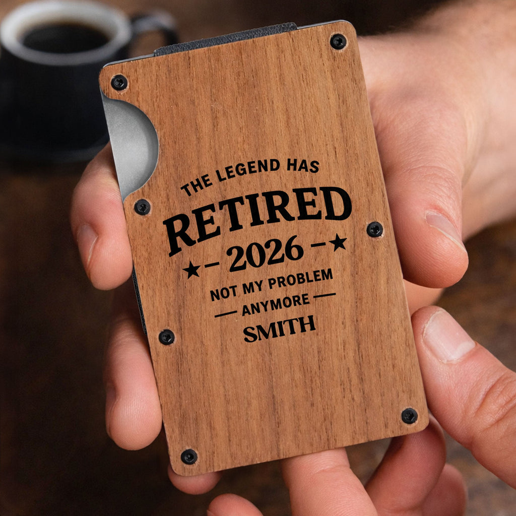 Custom Engraved Wooden Card Holder Gift for Dad, Retirement Wooden Card Holder GradoCreations