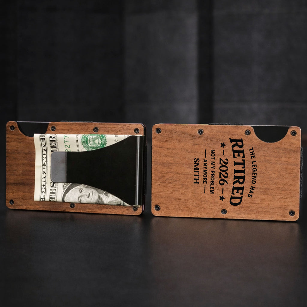 Custom Engraved Wooden Card Holder Gift for Dad, Retirement Wooden Card Holder GradoCreations