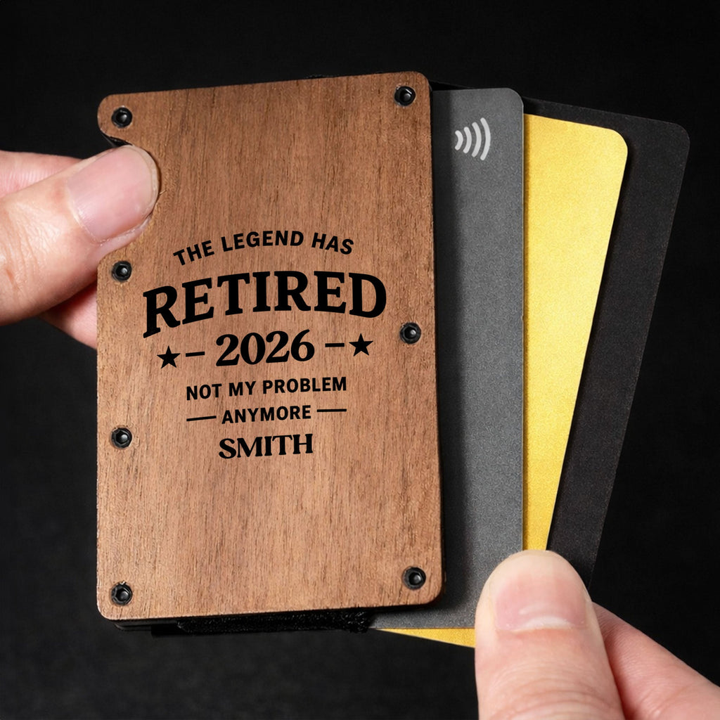 Custom Engraved Wooden Card Holder Gift for Dad, Retirement Wooden Card Holder GradoCreations