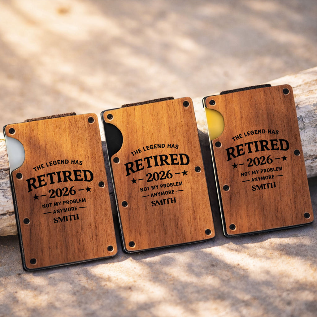 Custom Engraved Wooden Card Holder Gift for Dad, Retirement Wooden Card Holder GradoCreations