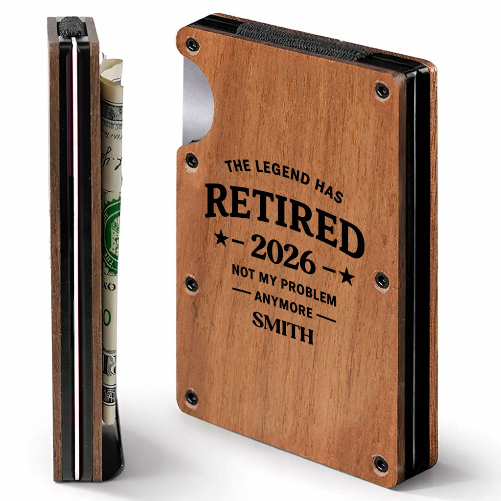 Custom Engraved Wooden Card Holder Gift for Dad, Retirement Wooden Card Holder GradoCreations