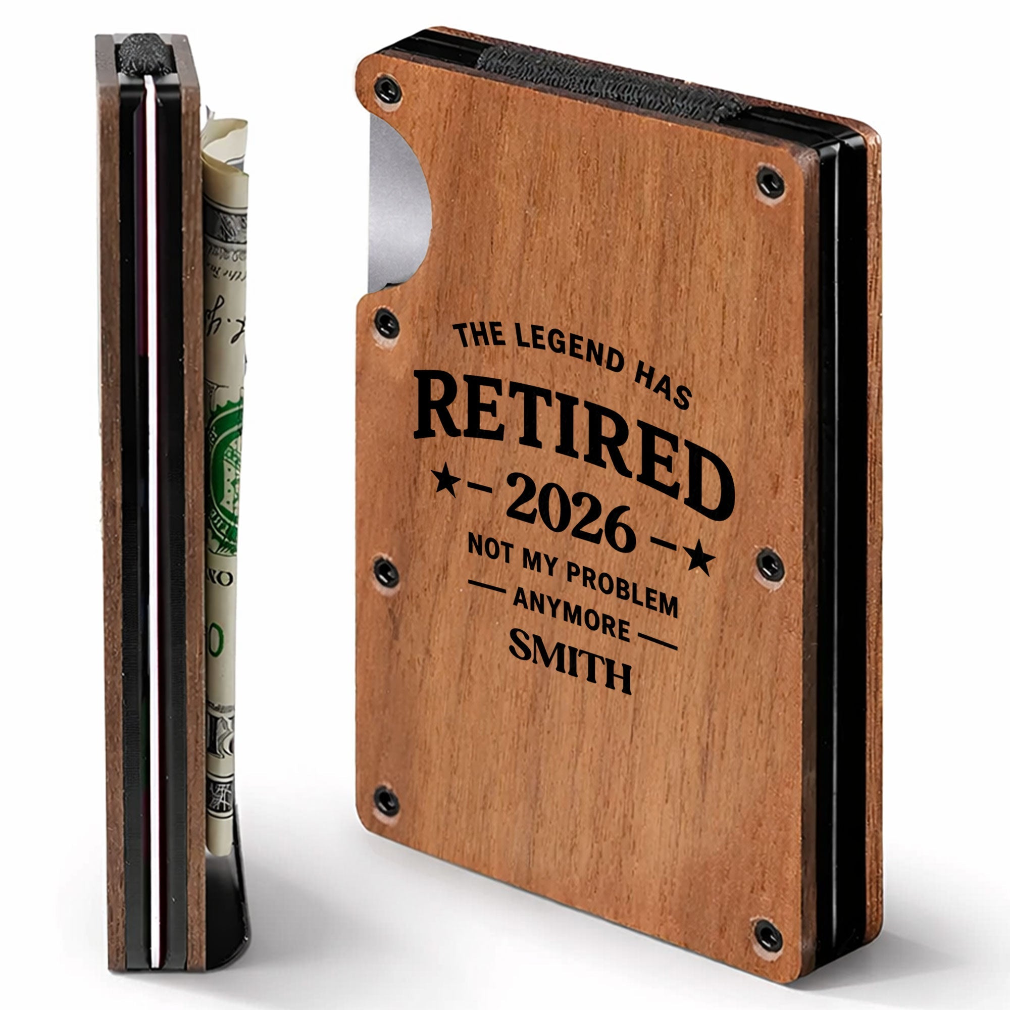 Custom Engraved Wooden Card Holder Gift for Dad, Retirement Wooden Card Holder GradoCreations