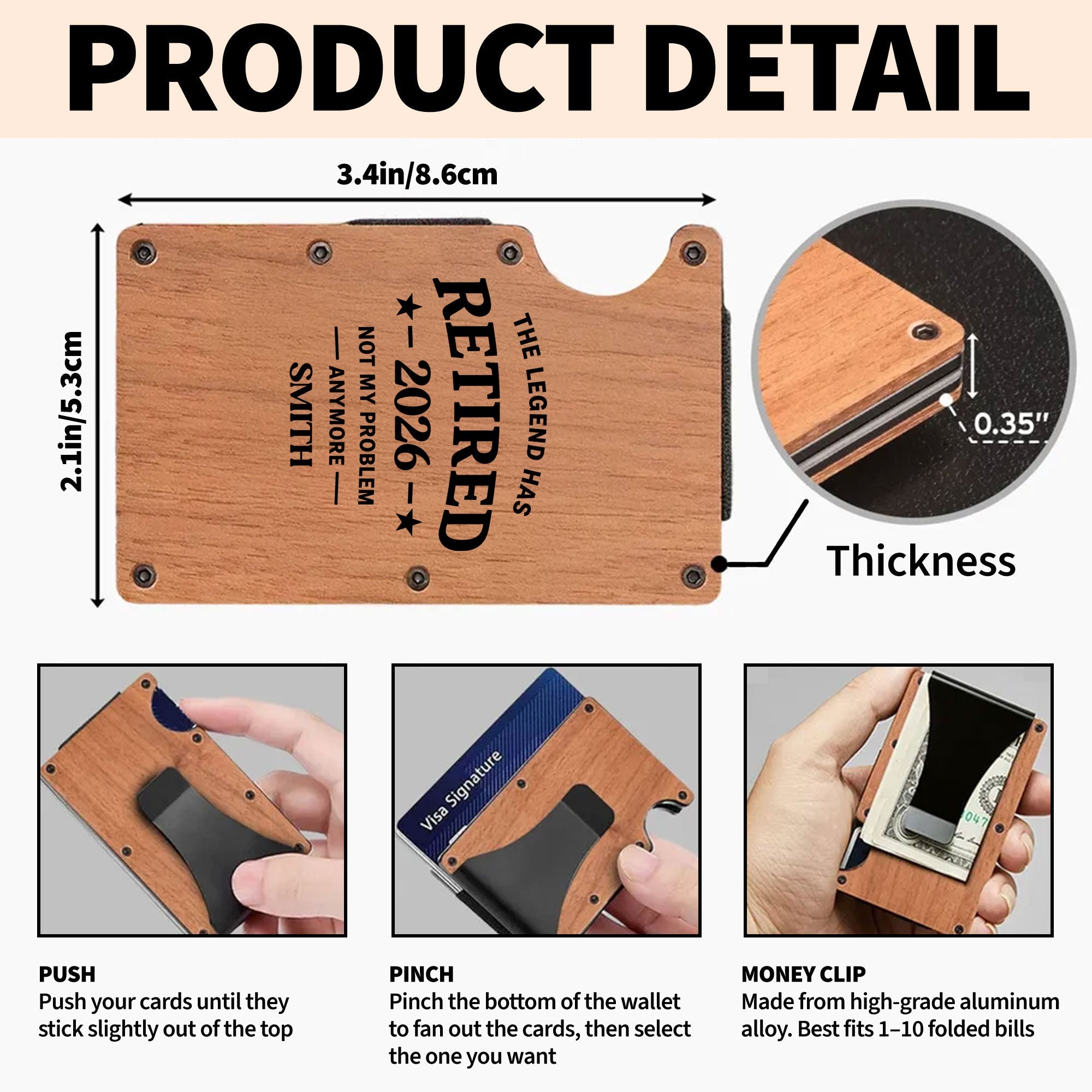 Custom Engraved Wooden Card Holder Gift for Dad, Retirement Wooden Card Holder GradoCreations
