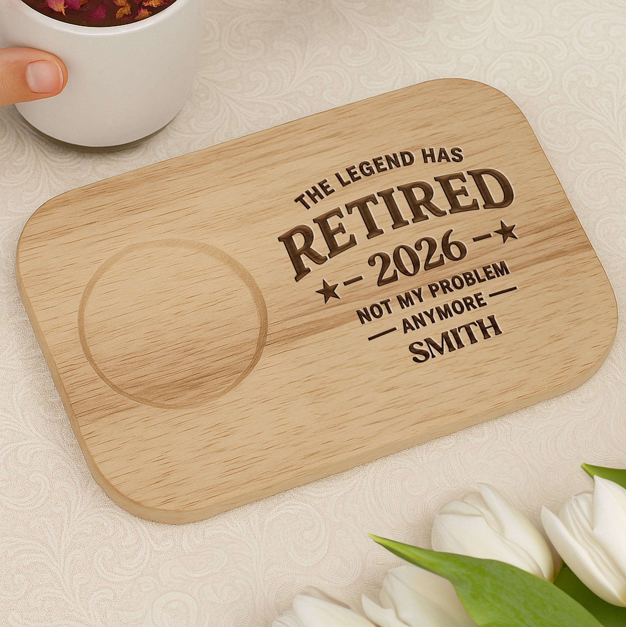Personalized Engraved Serving Board with Cup Holder Retirement Gift for Him Serving Board GradoCreations
