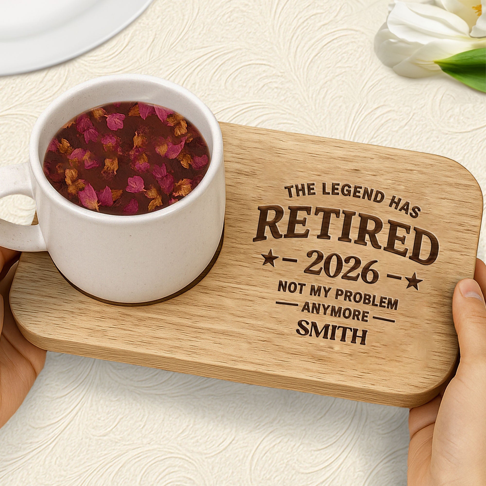 Personalized Engraved Serving Board with Cup Holder Retirement Gift for Him Serving Board GradoCreations