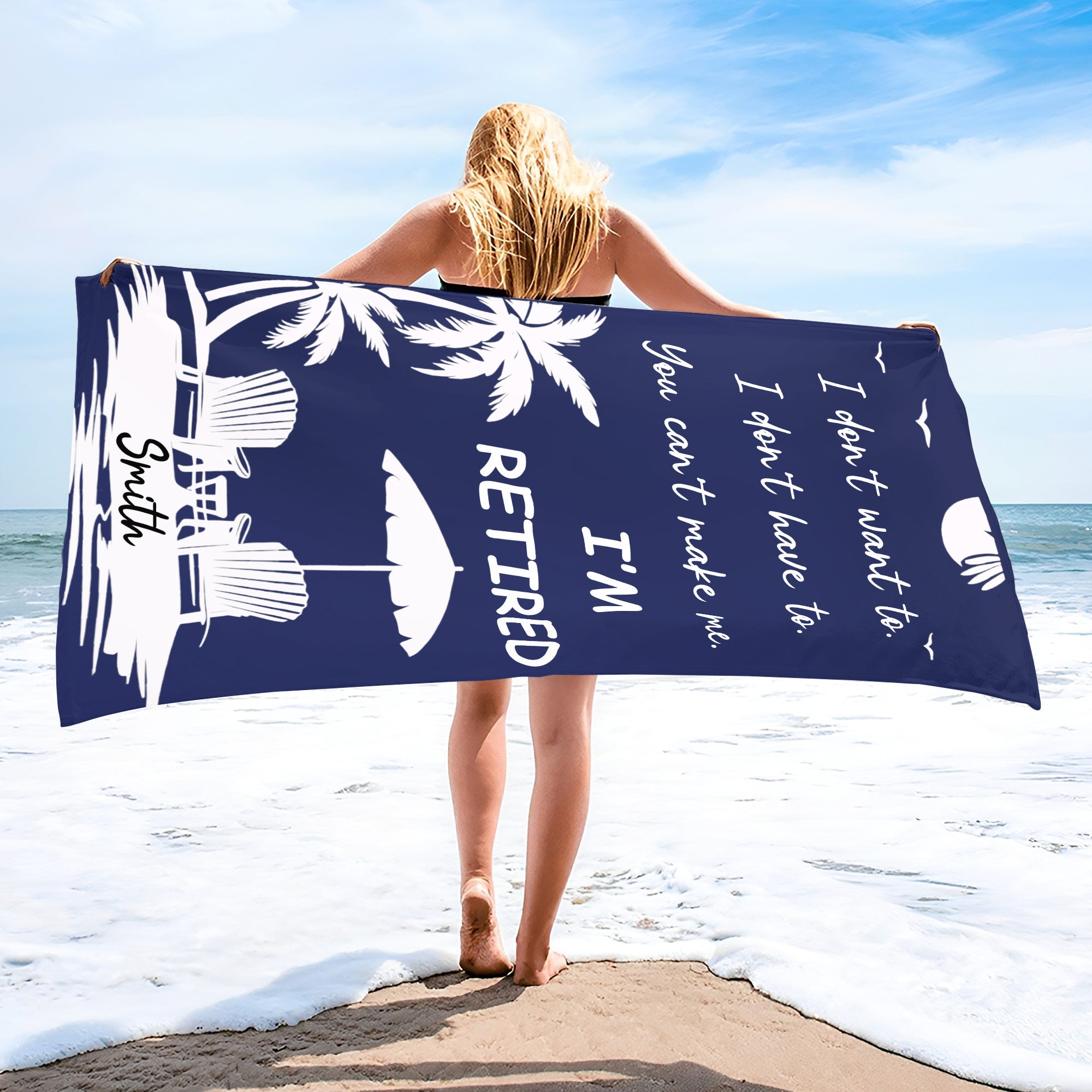 Personalized Microfiber Beach Towel Custom Name Gift for Retirees Beach Towels GradoCreations